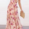 Floral Print Elegant Ruffle Tie Back Maxi Dress