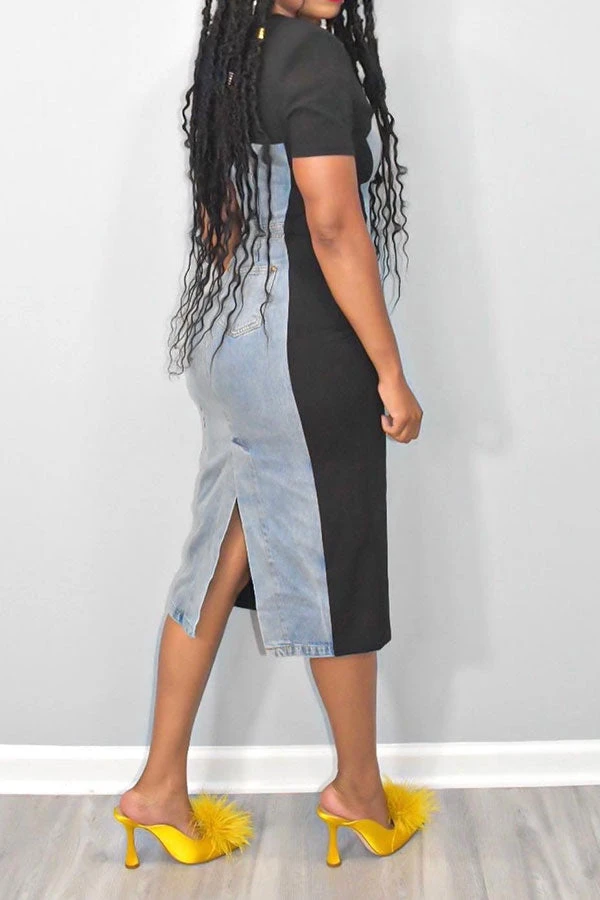 Hit Color Patchwork On-trend Denim Midi Dress 3 Hit Color Patchwork On-trend Denim Midi Dress - Image 3