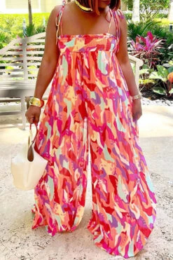 Floral Print Laid Back Wide Leg Pleated Jumpsuit -Clothing Outlet Store C23050430 RT 3