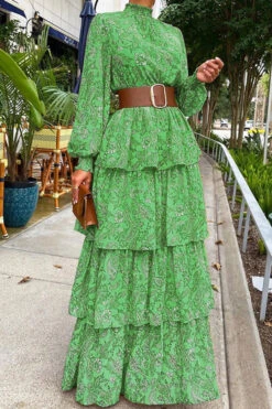 Paisley Print Pretty Tiered Ruffle Maxi Dress 5 Paisley Print Pretty Tiered Ruffle Maxi Dress -Clothing Outlet Store C23050465 GR 1