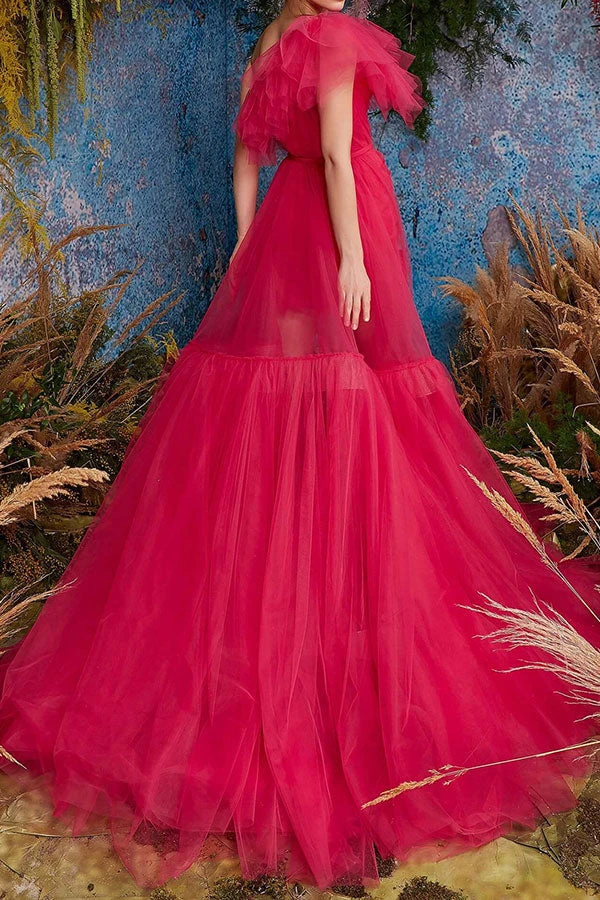 Solid Color Tiered Ruffle Elegant Trailing Dress Suit 4 Solid Color Tiered Ruffle Elegant Trailing Dress Suit - Image 4