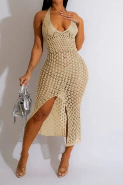 Hollow-Out Beachy High Split Backless Beachwear -Clothing Outlet Store C23050499 AP 1