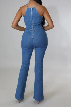 Solid Color Cutout Feminine Denim Jumpsuit -Clothing Outlet Store C23050833 BL 3