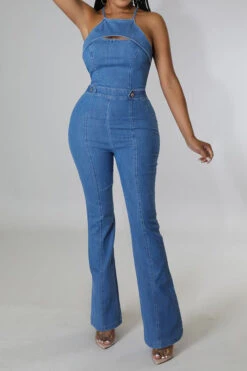 Solid Color Cutout Feminine Denim Jumpsuit -Clothing Outlet Store C23050833 BL 4