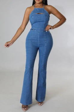 Solid Color Cutout Feminine Denim Jumpsuit -Clothing Outlet Store C23050833 BL 5