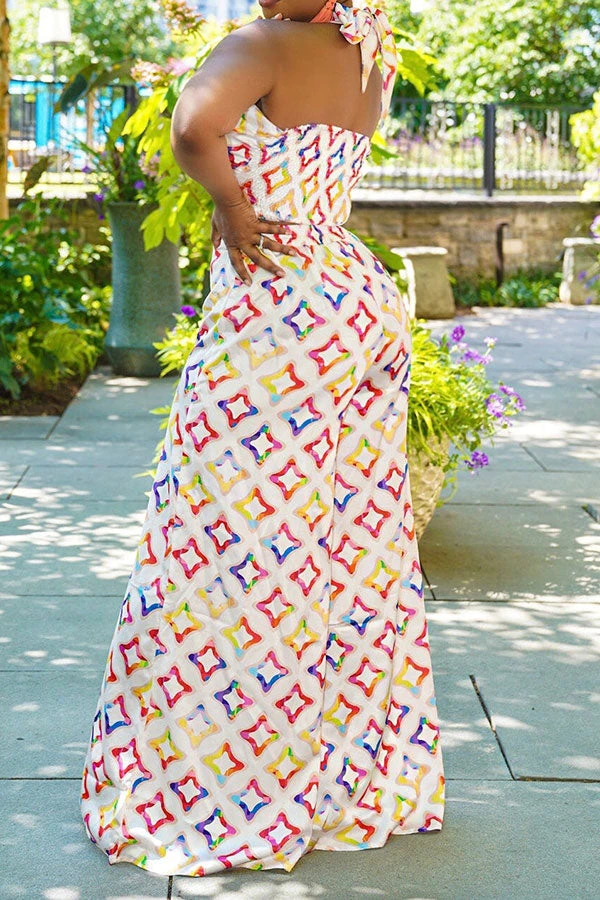 Star Print Smart Tie Front Wide Leg Jumpsuit 2 Star Print Smart Tie Front Wide Leg Jumpsuit - Image 2