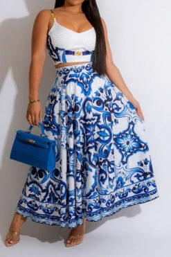 Oriental Tribal Print Metal Decor Dress Suit