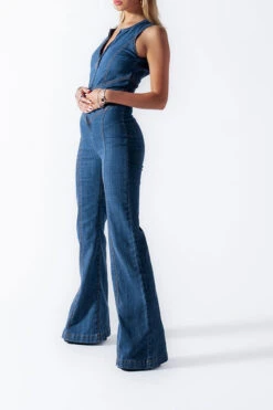 Solid Color Urban Open Back Denim Jumpsuit 7 Solid Color Urban Open Back Denim Jumpsuit -Clothing Outlet Store C23050867 BL 3