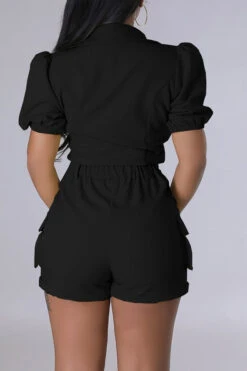 Solid Color Feminine Patch Pocket Pant Suit 23 Solid Color Feminine Patch Pocket Pant Suit -Clothing Outlet Store C23050881 BK 4