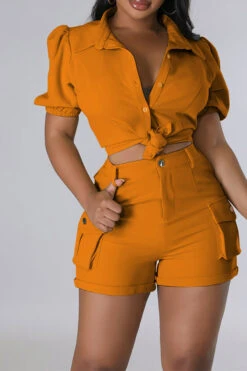 Solid Color Feminine Patch Pocket Pant Suit 24 Solid Color Feminine Patch Pocket Pant Suit -Clothing Outlet Store C23050881 OR 1