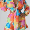 Floral Print Cute Tie Front Pant Suit