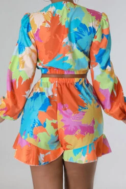 Floral Print Cute Tie Front Pant Suit -Clothing Outlet Store C23050882 OR 6
