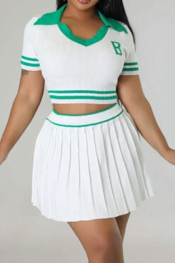 Patchwork Preppy Pleated Dress Suit