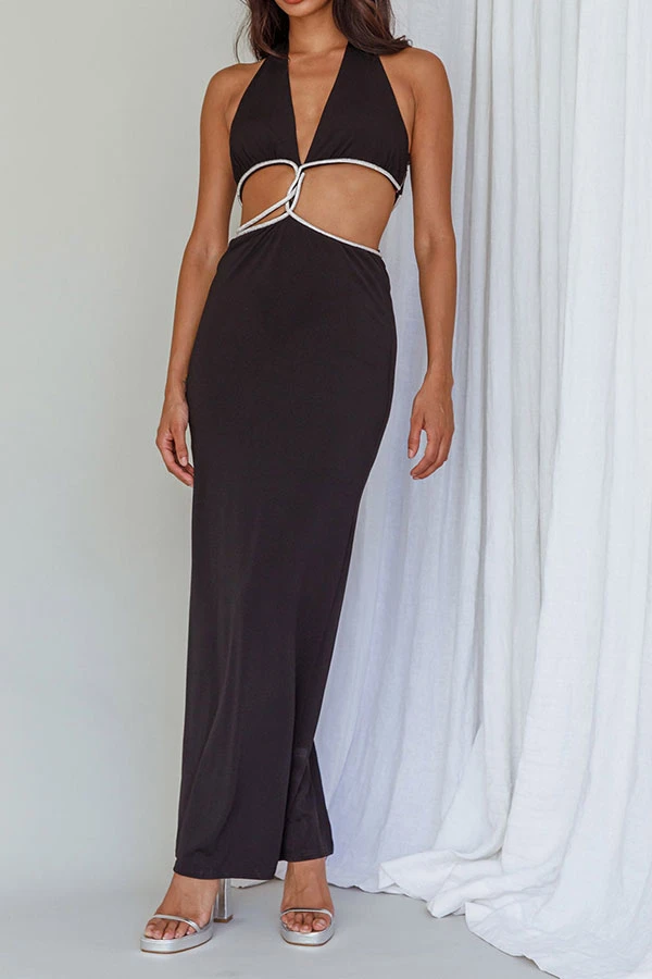 Rhinestone Patchwork Flattering Cutout Maxi Dress 2 Rhinestone Patchwork Flattering Cutout Maxi Dress - Image 2