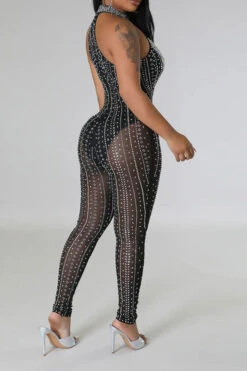 Rhinestone Striking Cutout See-Through Jumpsuit -Clothing Outlet Store C23051117 BK 2