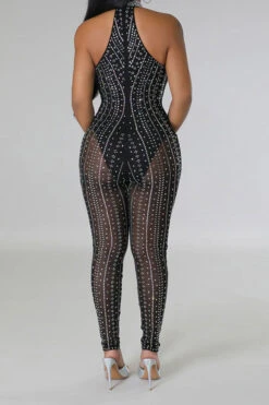 Rhinestone Striking Cutout See-Through Jumpsuit -Clothing Outlet Store C23051117 BK 3