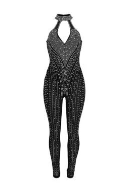 Rhinestone Striking Cutout See-Through Jumpsuit -Clothing Outlet Store C23051117 BK 4