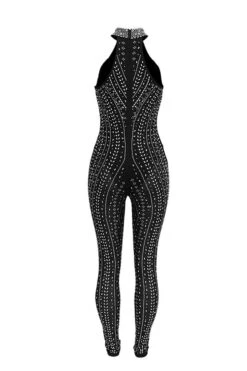 Rhinestone Striking Cutout See-Through Jumpsuit -Clothing Outlet Store C23051117 BK 5