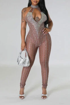Rhinestone Striking Cutout See-Through Jumpsuit -Clothing Outlet Store C23051117 BR 3