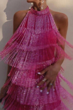 Solid Color Romantic Tiered Tassel Mini Dress -Clothing Outlet Store C23051134 RR 5