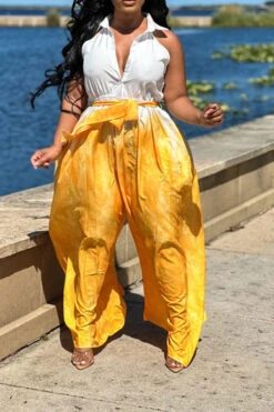 Tie Dye Pretty Belted Wide Leg Jumpsuit