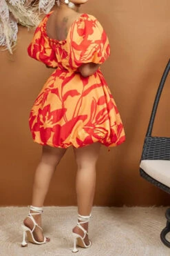 Floral Print Girly Lace-Up Bubble Mini Dress -Clothing Outlet Store C23051145 RE 4