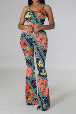 Tribal Print Feminine Micro Flared Jumpsuit -Clothing Outlet Store C23051163 RT 3