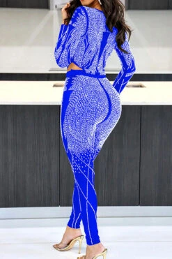 Rhinestone Patchwork Feminine Side Cutout Jumpsuit -Clothing Outlet Store C23051232 BL 2