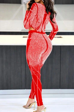 Rhinestone Patchwork Feminine Side Cutout Jumpsuit -Clothing Outlet Store C23051232 RE 2