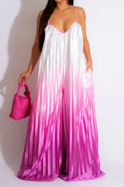 Gradient Striking Wide Leg Pleated Jumpsuit -Clothing Outlet Store C23051268 RR 1