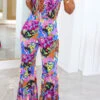 Floral Print Tropical Bell Bottoms Jumpsuit