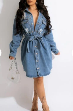 Rivet Design Modern Belted Denim Mini Dress