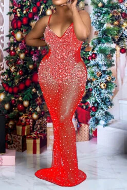 Rhinestone Flattering See-Through Maxi Dress -Clothing Outlet Store C23053139 RE 3