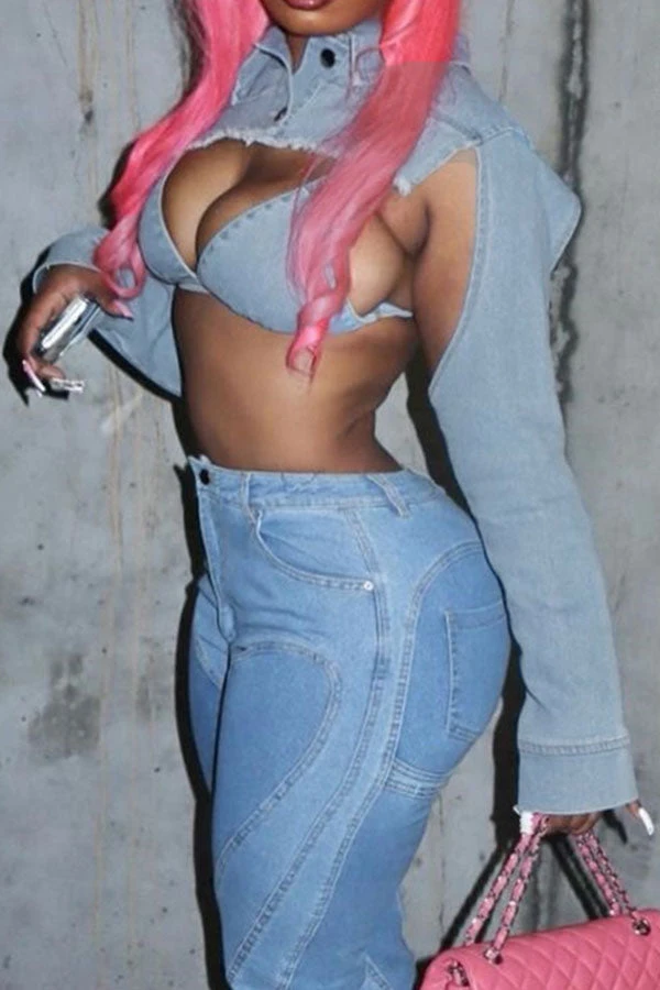 Solid Color Hot Irregular Denim Jacket 3 Solid Color Hot Irregular Denim Jacket - Image 3