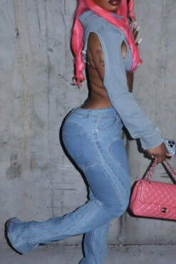 Solid Color Hot Irregular Denim Jacket 8 Solid Color Hot Irregular Denim Jacket -Clothing Outlet Store C23053160 BL 4