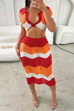 Chevron On-trend Irregular Knitted Dress Suit