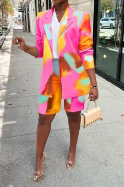 Floral Print Peak Lapel Elegant Pant Suit -Clothing Outlet Store C23053191 RR 1