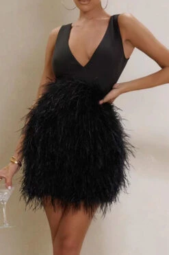 Feather Patchwork Unique Tie Back Mini Dress