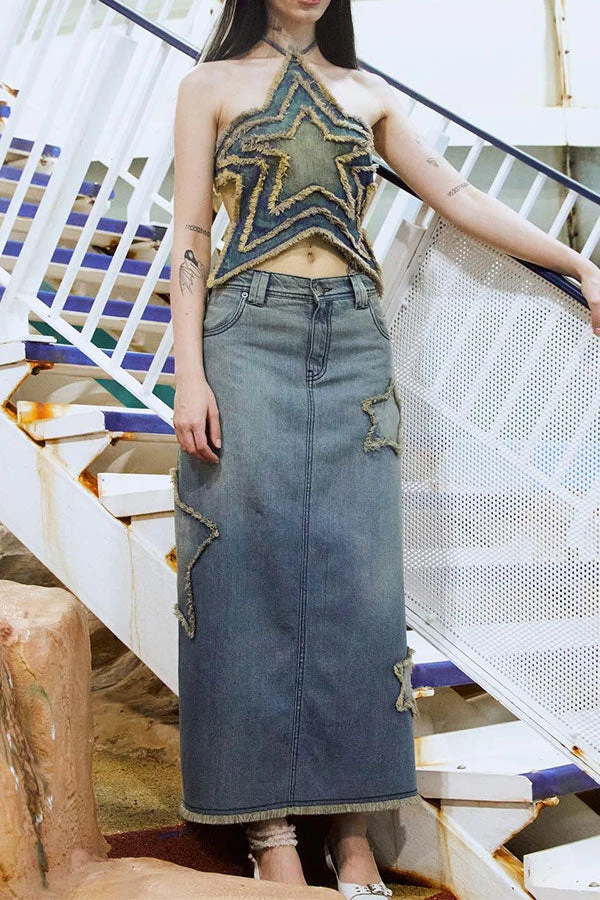 Gradient Whimsical Star Shape Denim Camisole 3 Gradient Whimsical Star Shape Denim Camisole - Image 3