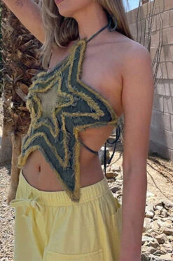 Gradient Whimsical Star Shape Denim Camisole 7 Gradient Whimsical Star Shape Denim Camisole -Clothing Outlet Store C23060509 BL 4