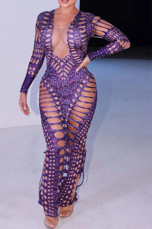 Rhinestone Print Whimsical Hollow-Out Maxi Dress 2 Rhinestone Print Whimsical Hollow-Out Maxi Dress - Image 2