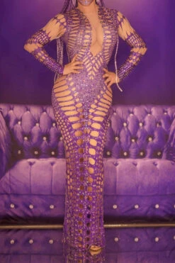 Rhinestone Print Whimsical Hollow-Out Maxi Dress 14 Rhinestone Print Whimsical Hollow-Out Maxi Dress -Clothing Outlet Store C23060552 PU 4