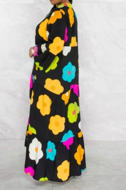 Floral Print Relaxed Tiered Midi Dress 15 Floral Print Relaxed Tiered Midi Dress -Clothing Outlet Store C23060930 BK 2