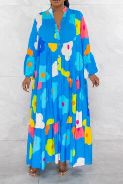 Floral Print Relaxed Tiered Midi Dress 11 Floral Print Relaxed Tiered Midi Dress -Clothing Outlet Store C23060930 BL 1