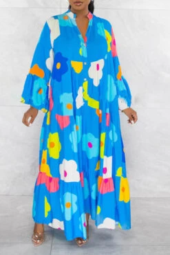 Floral Print Relaxed Tiered Midi Dress 13 Floral Print Relaxed Tiered Midi Dress -Clothing Outlet Store C23060930 BL 3