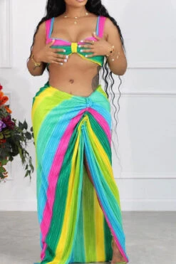 Rainbow Flattering High Split Dress Suit -Clothing Outlet Store C23060994 GR 3