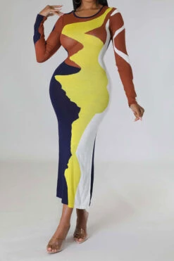 Abstract Print Flattering Bodycon Midi Dress -Clothing Outlet Store C23061266 RT 3