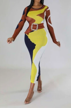 Abstract Print Flattering Bodycon Midi Dress -Clothing Outlet Store C23061266 RT 4