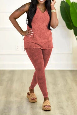 Denim Print Casual V Neck Pant Suit -Clothing Outlet Store C23061279 OR 2