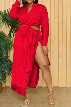 Solid Color Urban Lace-Up Tassel Dress Suit 16 Solid Color Urban Lace-Up Tassel Dress Suit -Clothing Outlet Store C23061280 RE 1